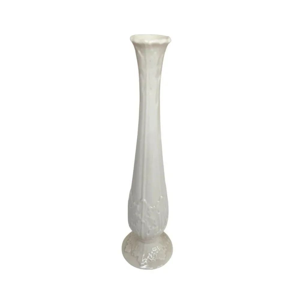 Vintage Lenox Ivory Porcelain Bud Vase Raised Floral Design 11"